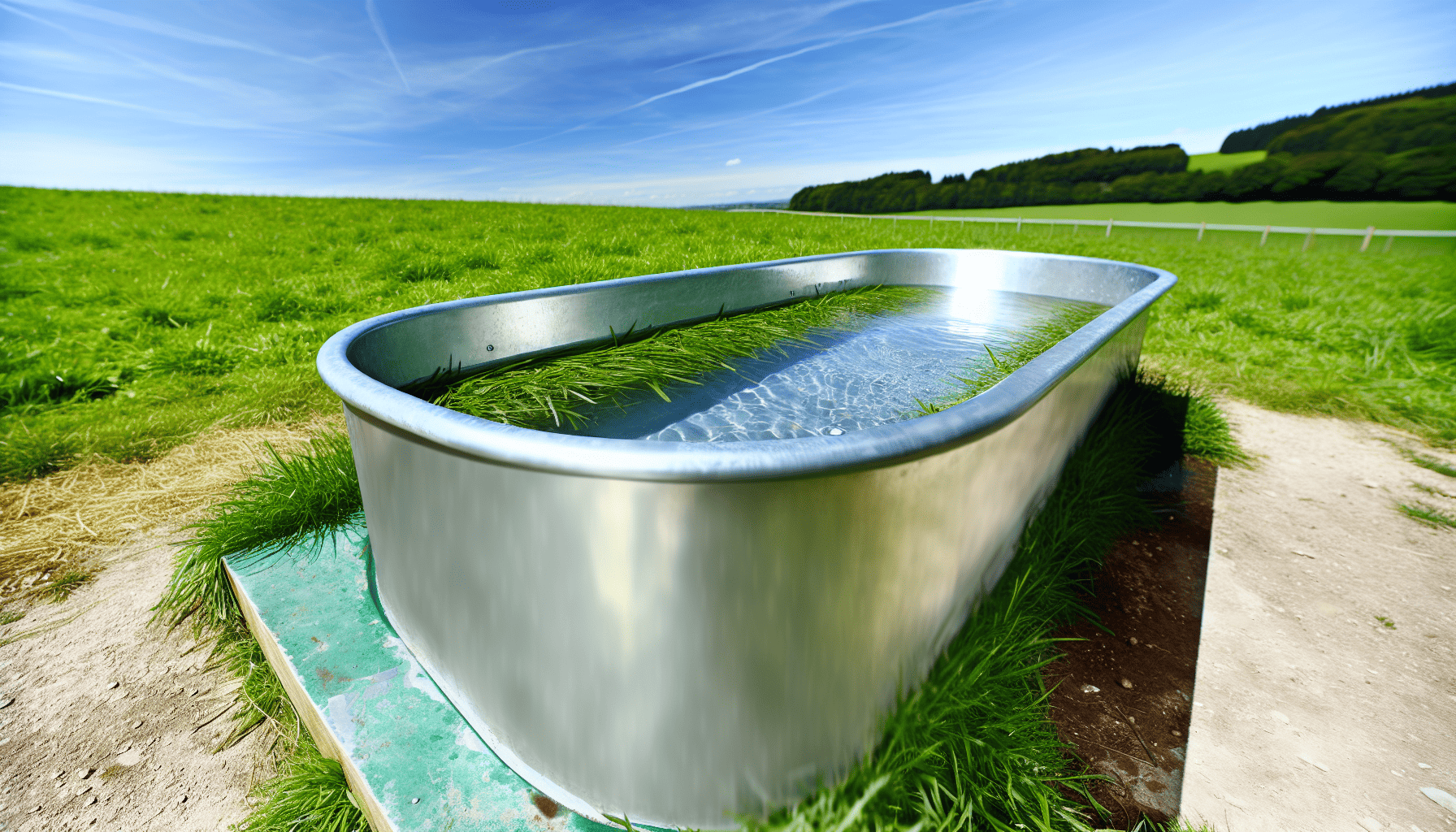 Clean water trough for horses with fresh water