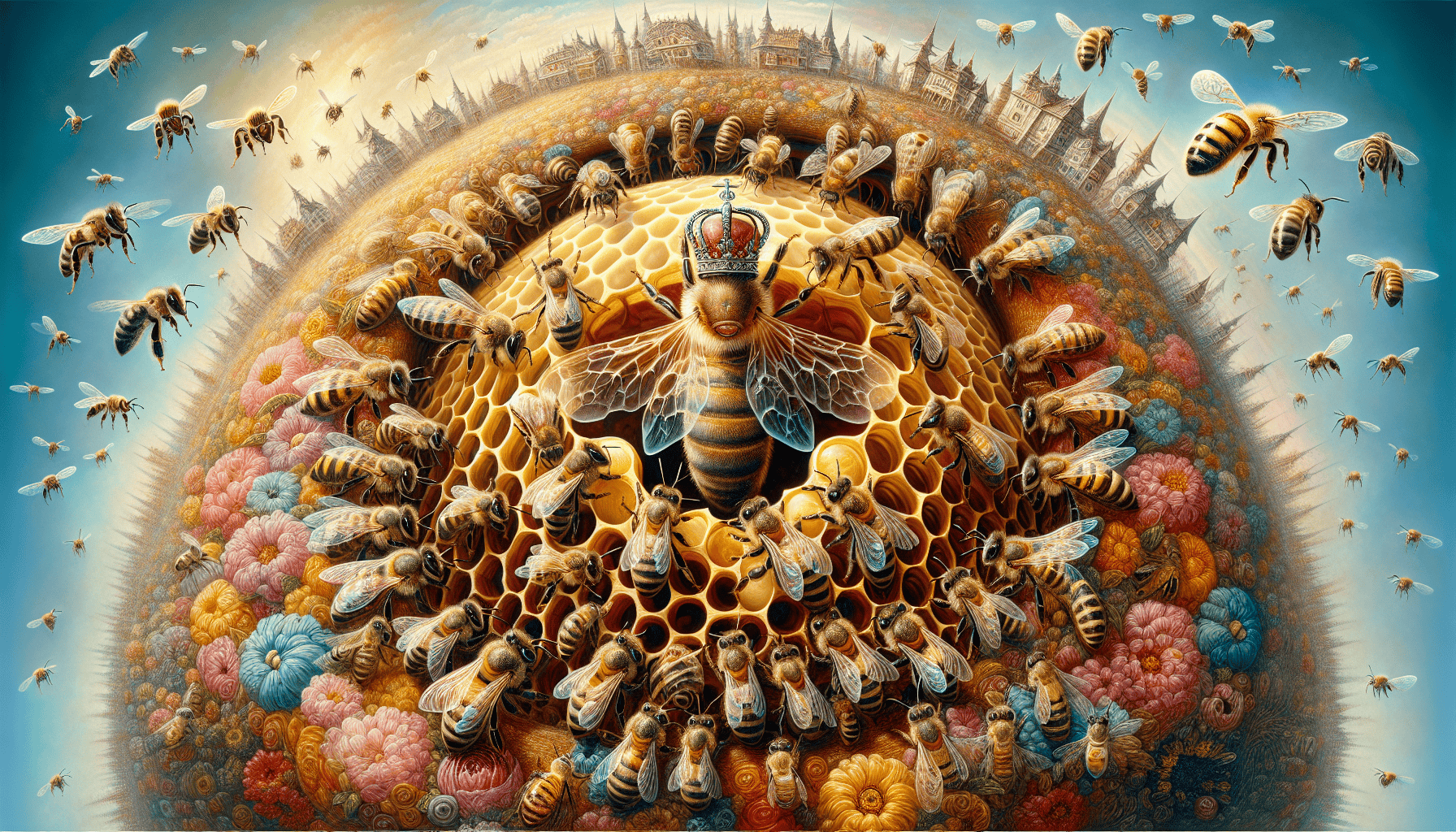 A drawing illustrating the causes of honey bee swarming.