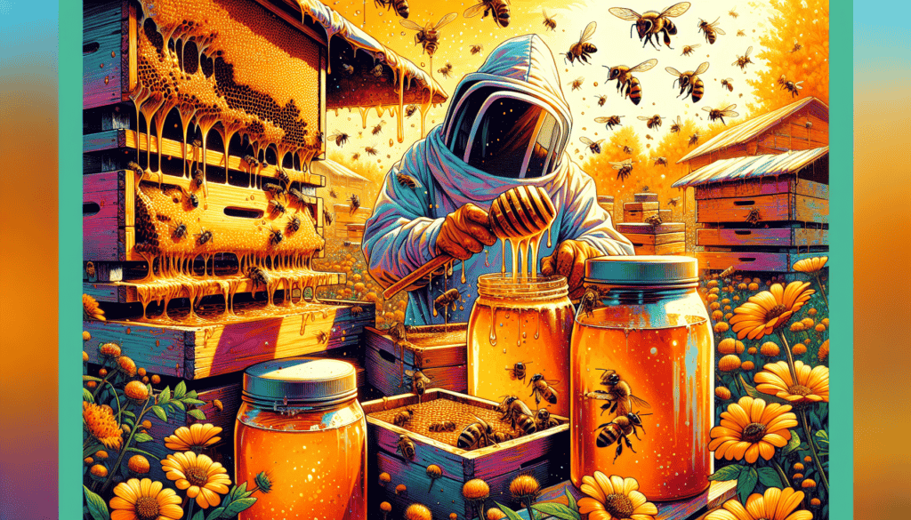 An artistic representation of the honey harvesting process.