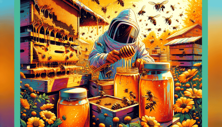 An artistic representation of the honey harvesting process.