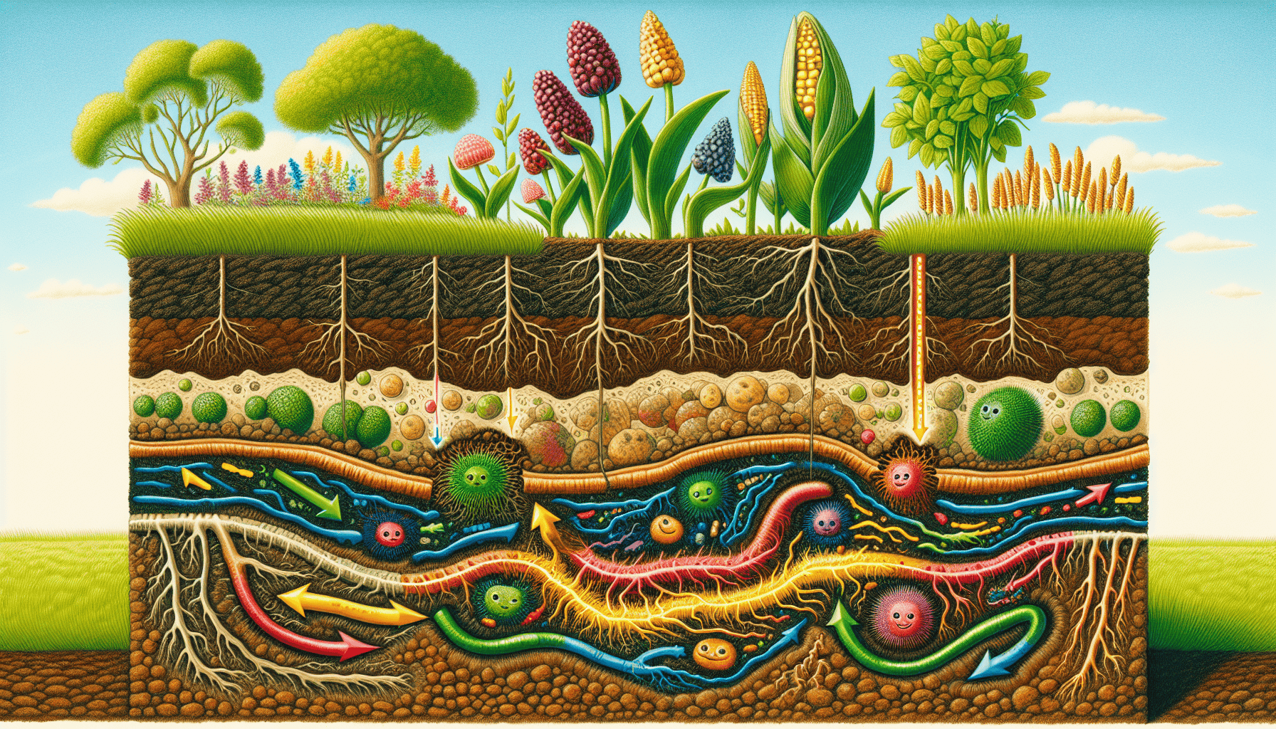 Illustration showing the benefits of crop rotation on soil health.