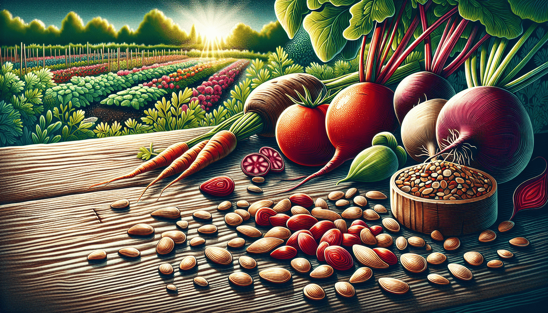 An illustration showcasing various vegetable seeds suitable for planting in April.