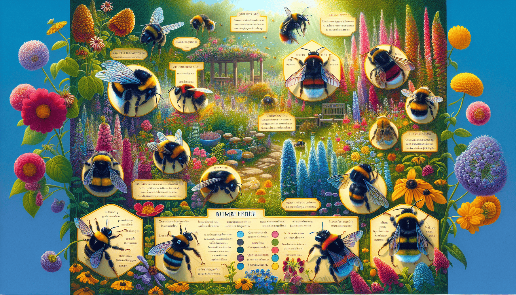 An illustration demonstrating how to distinguish different kinds of bees, focusing on bumble bees.