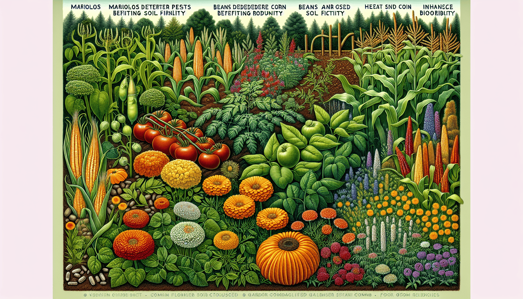 Illustration of companion planting for garden health and productivity