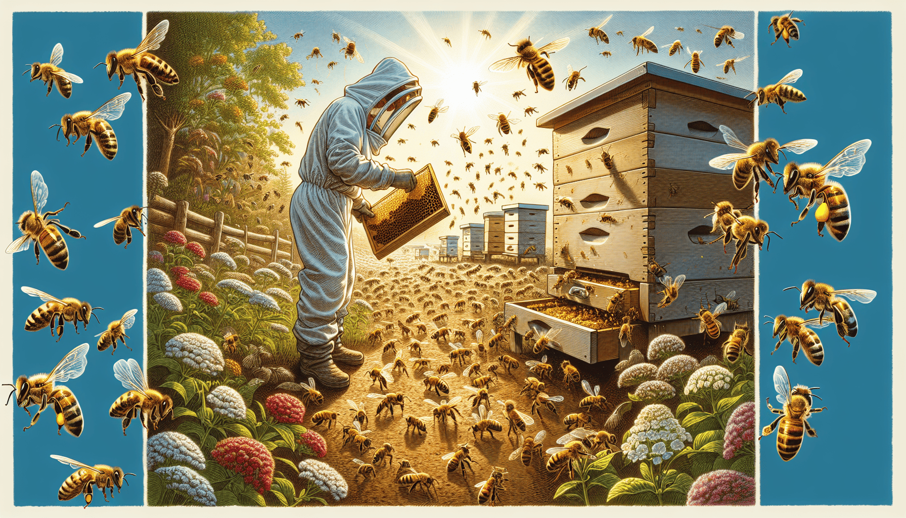 An illustration focusing on preventing common feeding issues for honey bees.