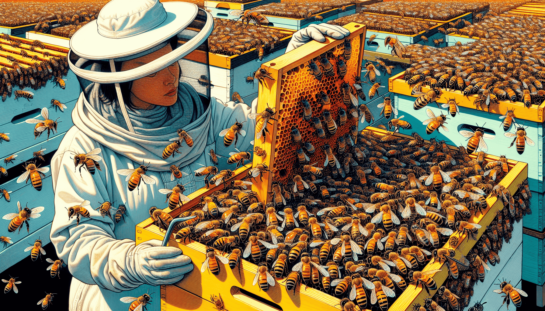 An illustration focused on managing queen cells and emerging queens during the rearing process.