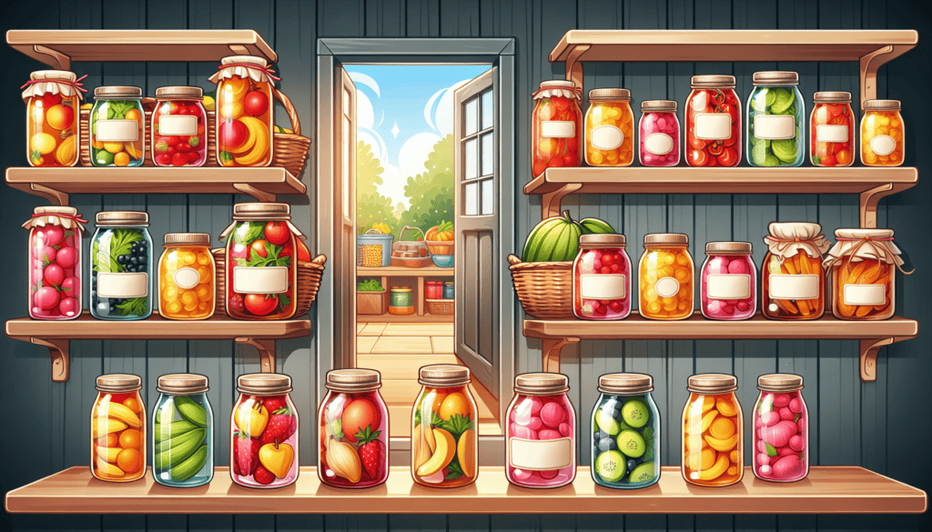 An illustration depicting safe storage methods for home canned foods.