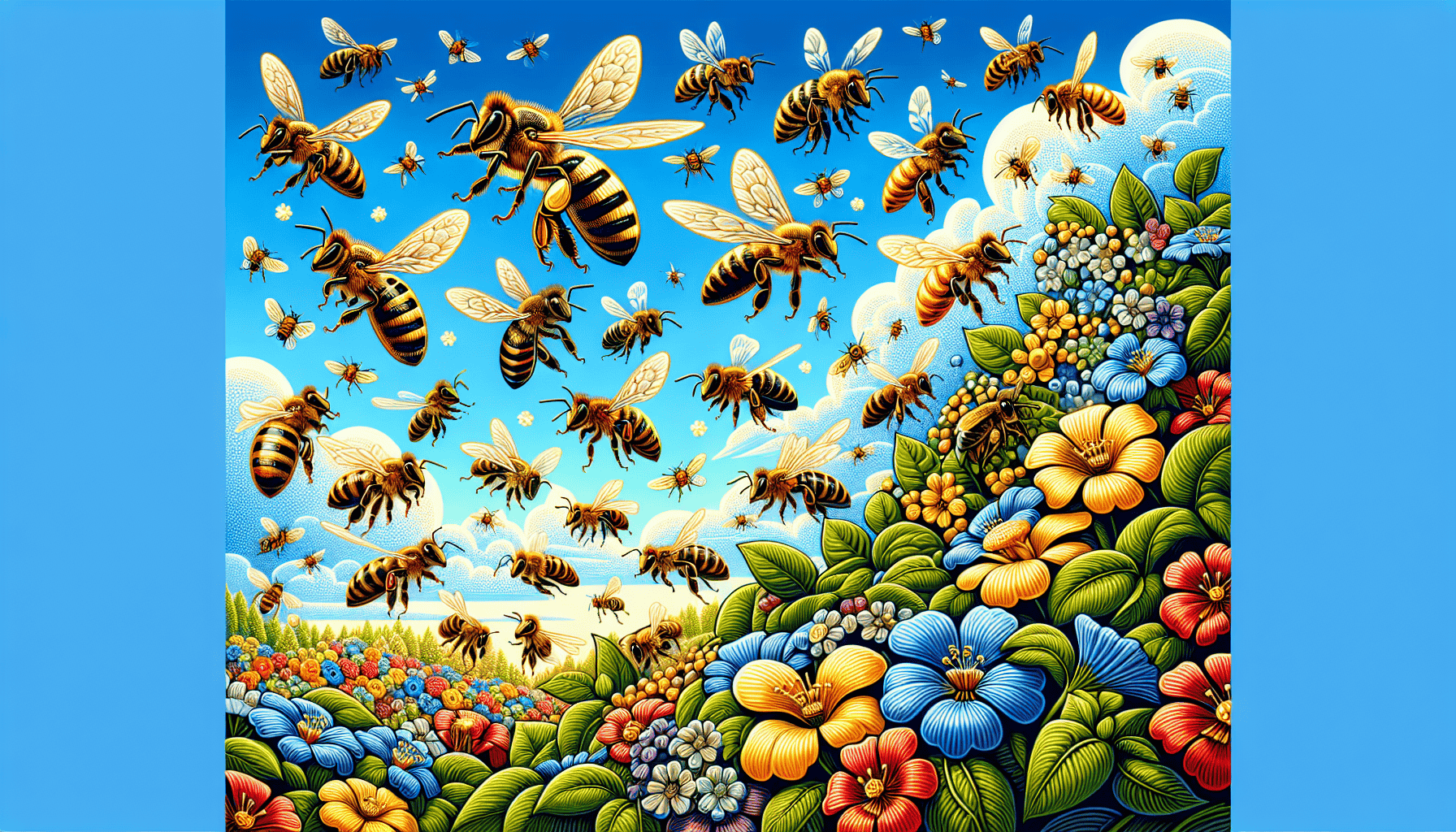 An illustration depicting honey bee swarming behavior in a colony.