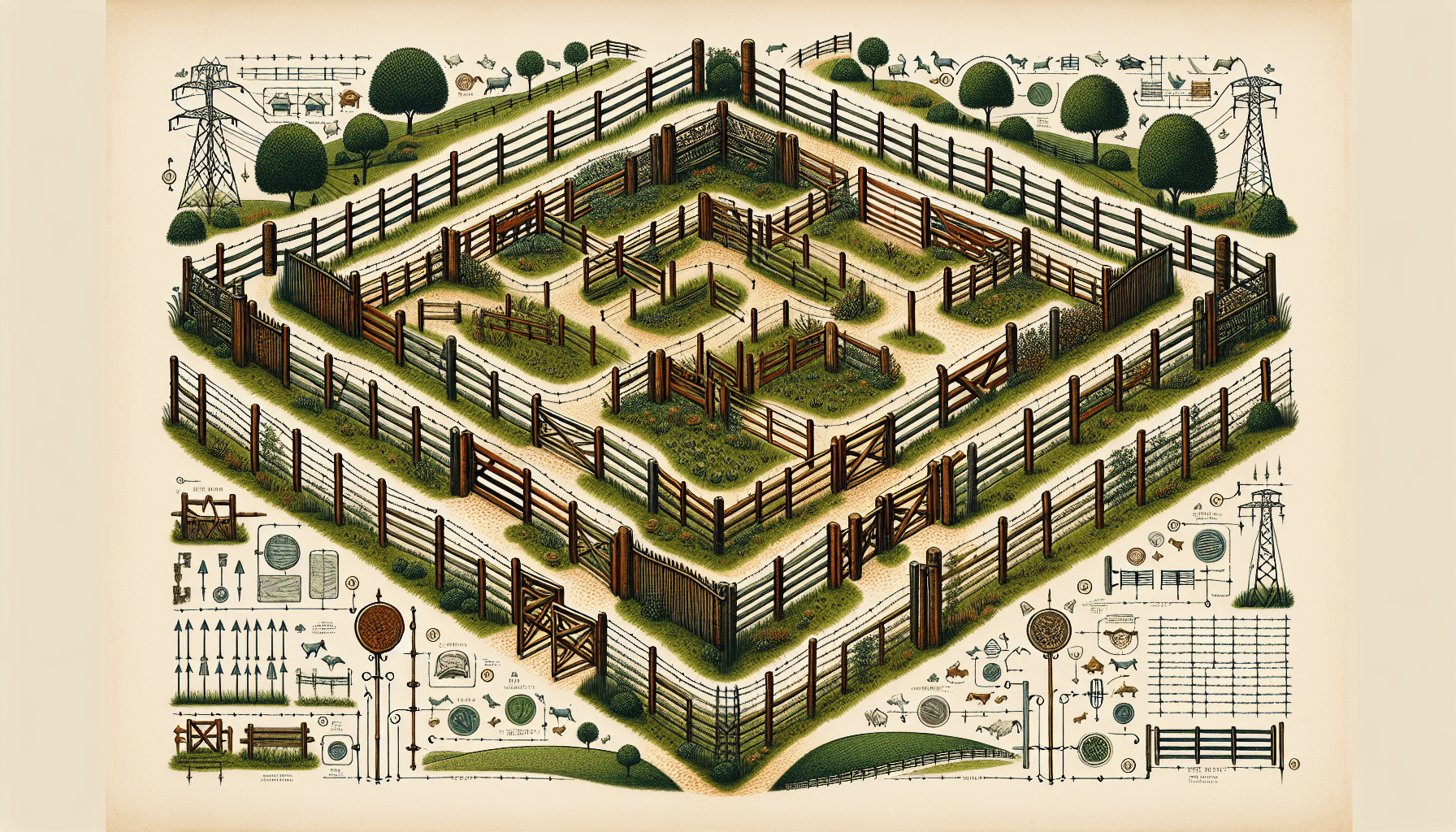 A detailed planning layout for a farm fence.